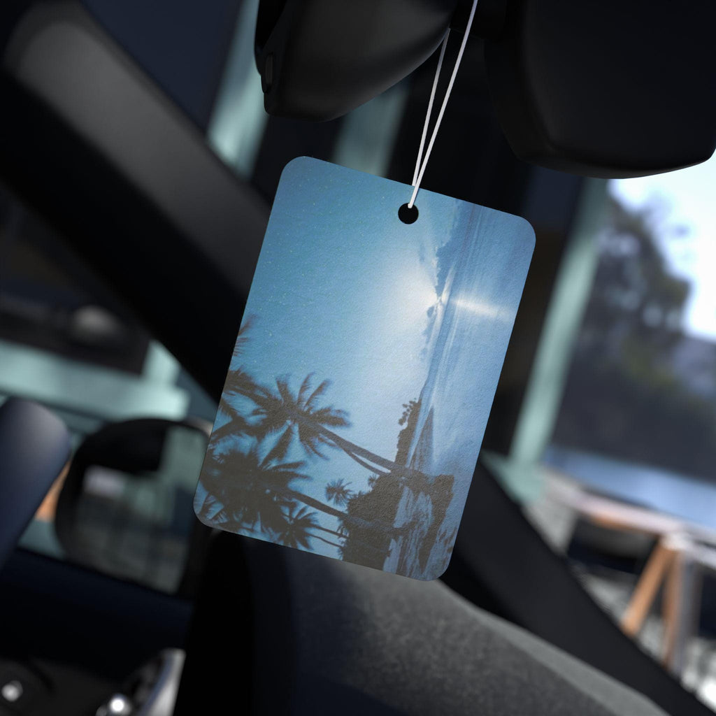 Tropical Beach Sunset Car Air Freshener | Palm Trees, Ocean Horizon