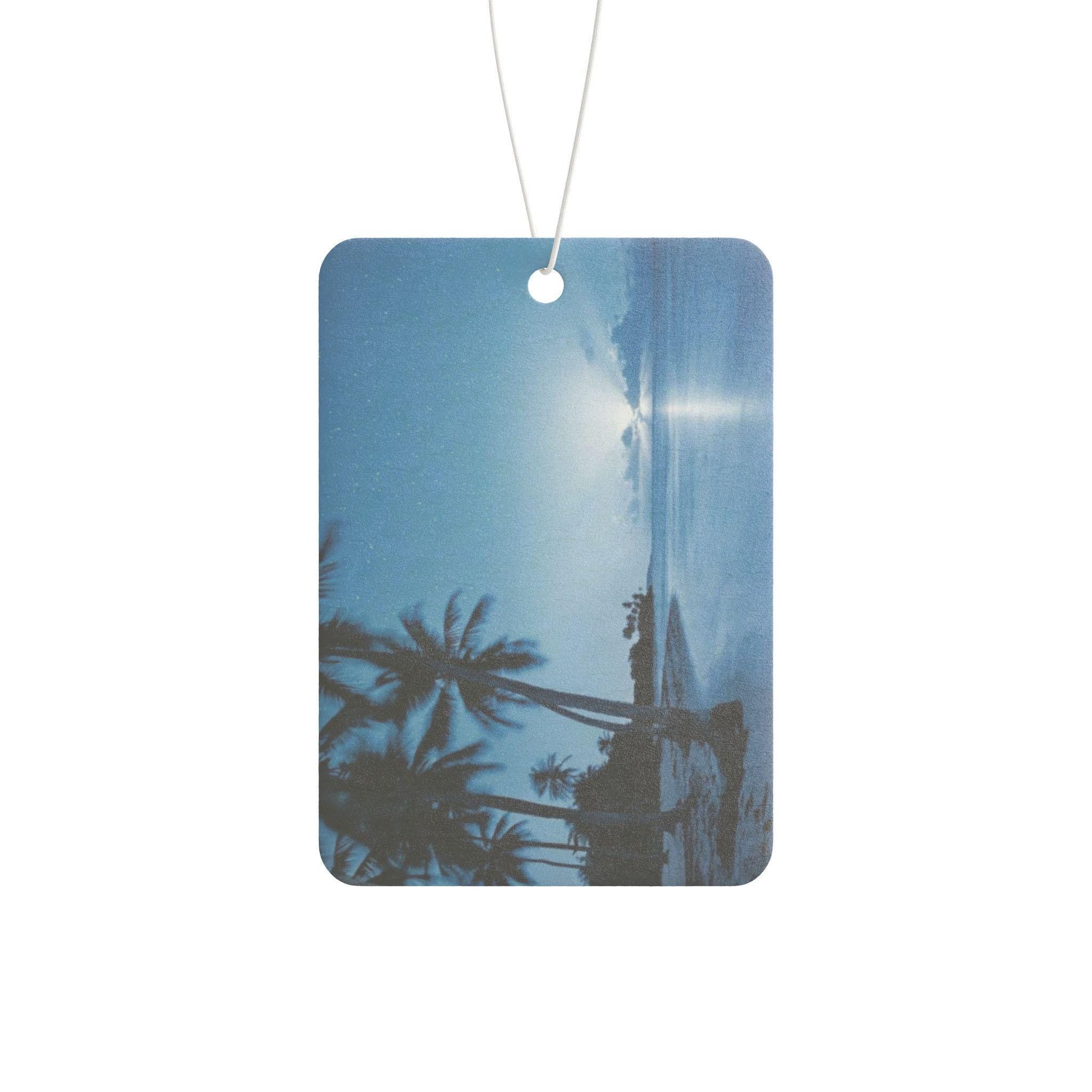 Tropical Beach Sunset Car Air Freshener | Palm Trees, Ocean Horizon