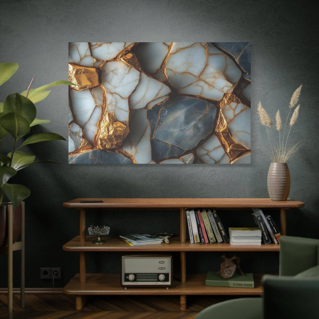 Blue White Gold Marble Matte Canvas