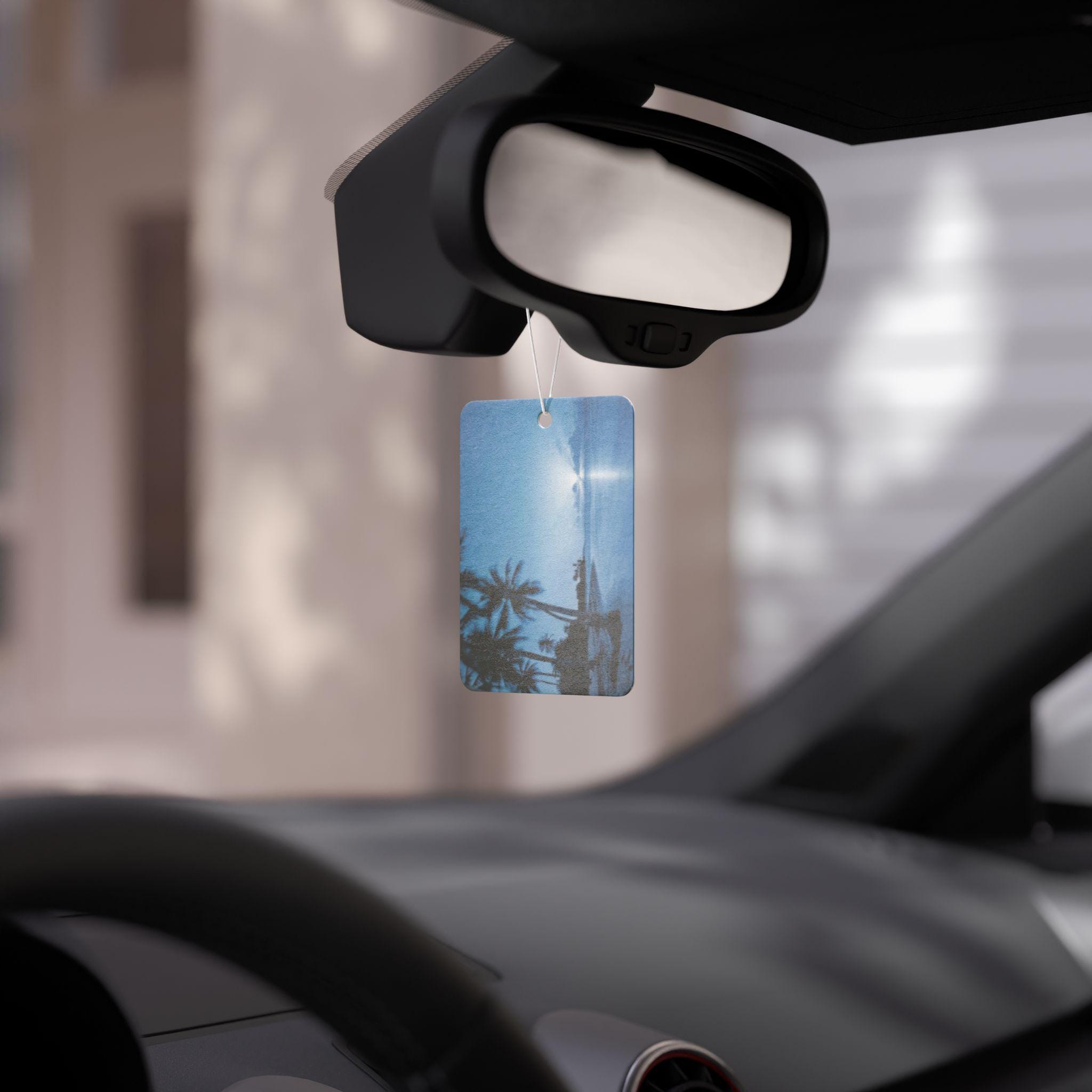 Tropical Beach Sunset Car Air Freshener | Palm Trees, Ocean Horizon