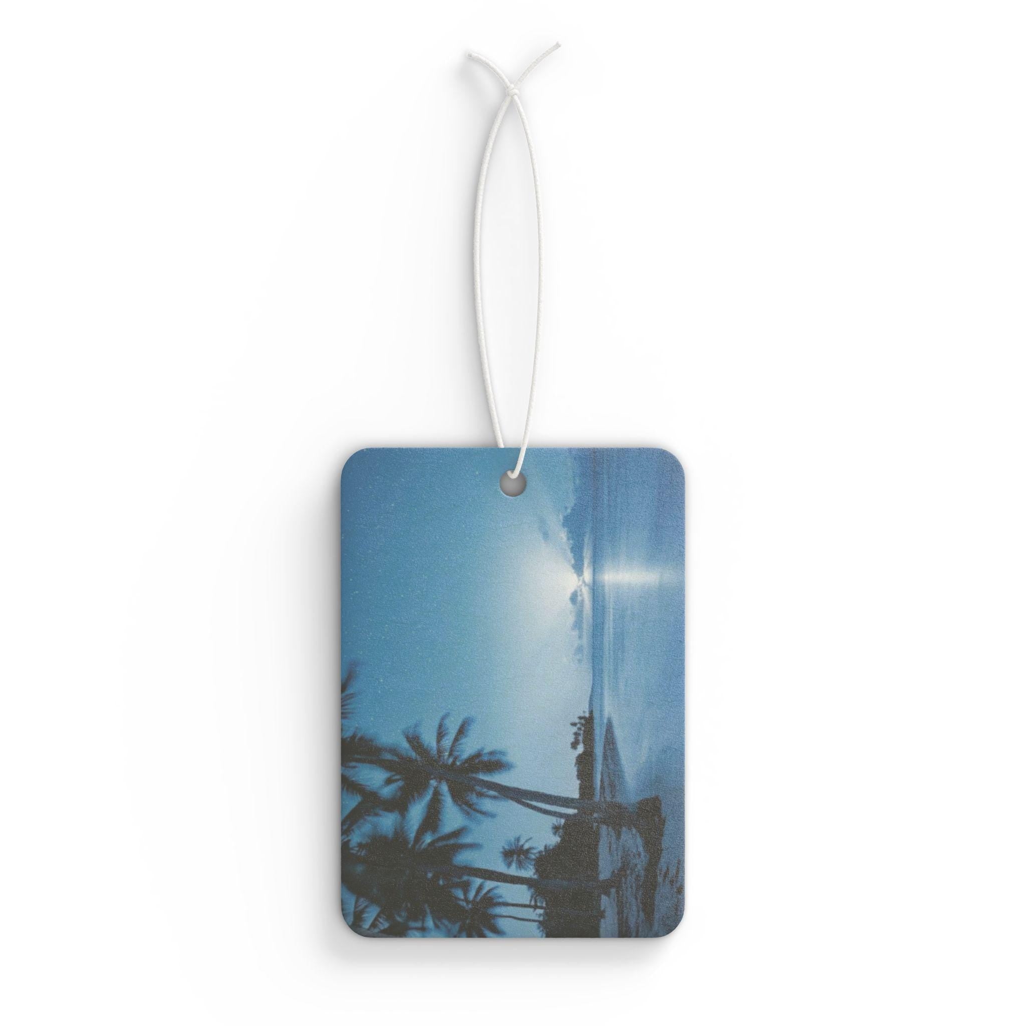 Tropical Beach Sunset Car Air Freshener | Palm Trees, Ocean Horizon