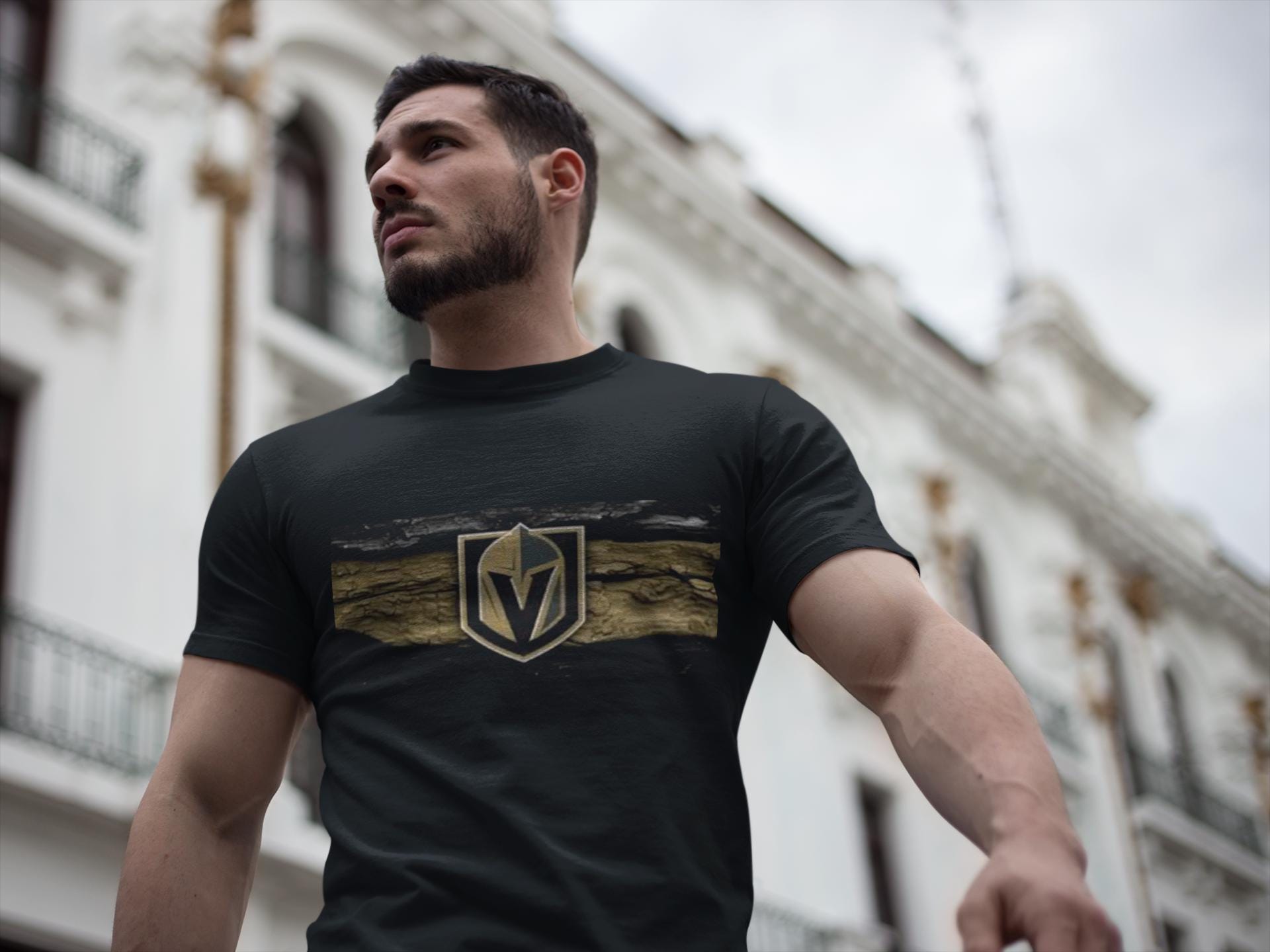Gold Knight Helmet Logo T-Shirt | Sports Team Crest, Black and Gold