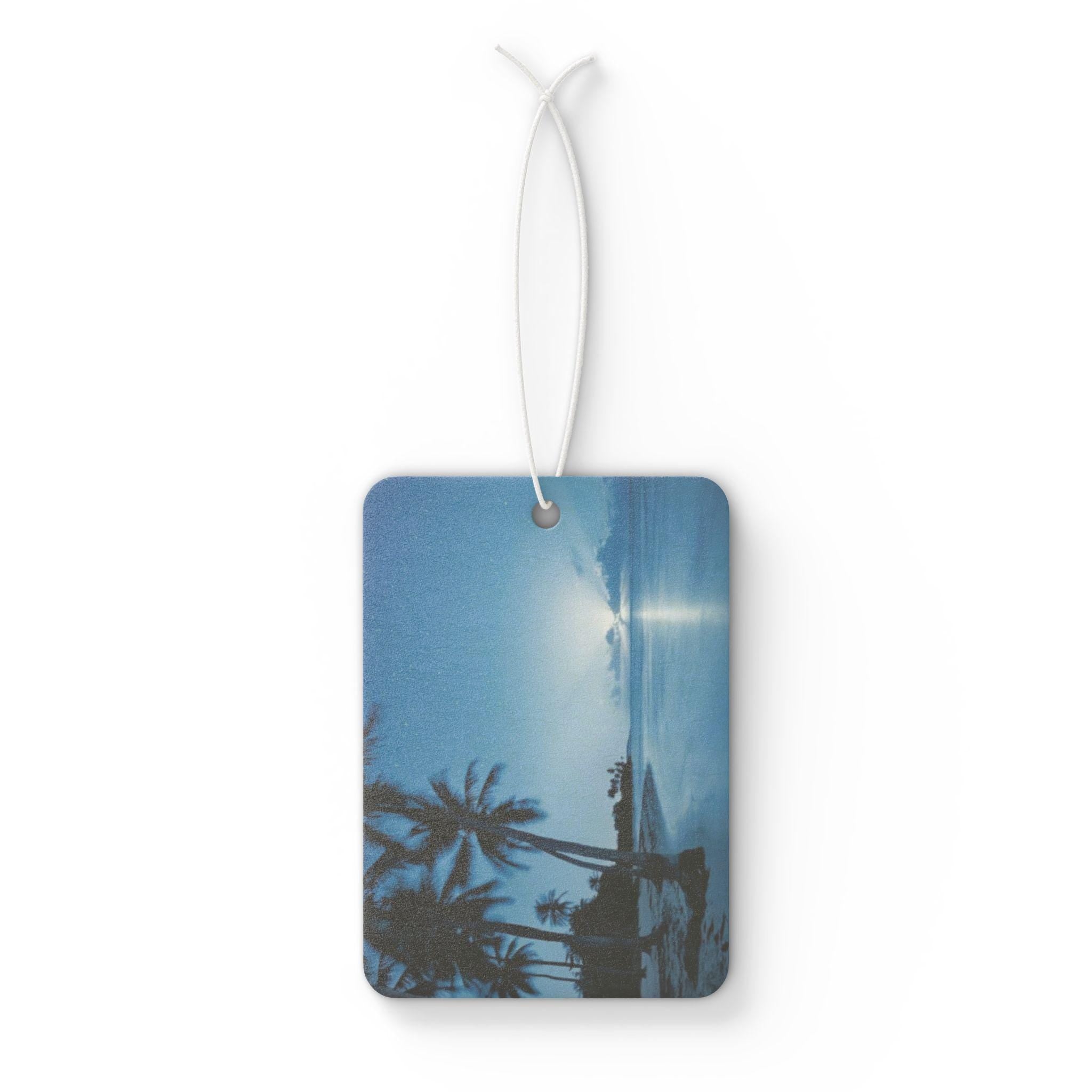 Tropical Beach Sunset Car Air Freshener | Palm Trees, Ocean Horizon